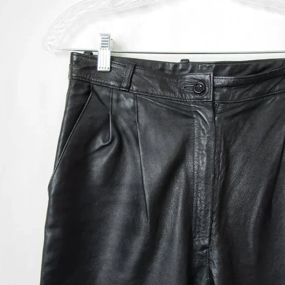 パンツ 90s vintage black leather straight pant VINTAGE 90s Chic Black Leather Pants Classic Straight Leg